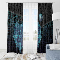 Viking Warrior and Raven Norse Mythology Window Curtain Neon Line Art with Rune Patterns