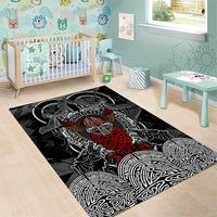 Viking Berserker and Valknut Norse Mythology Area Rug Red and Black Celtic Knotwork Art