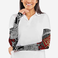 Viking Berserker and Valknut Norse Mythology Arm Sleeves Red and Black Celtic Knotwork Art