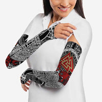 Viking Berserker and Valknut Norse Mythology Arm Sleeves Red and Black Celtic Knotwork Art