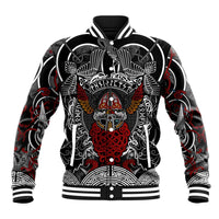Viking Berserker and Valknut Norse Mythology Baseball Jacket Red and Black Celtic Knotwork Art