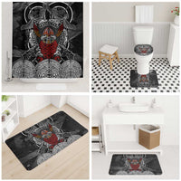 Viking Berserker and Valknut Norse Mythology Bathroom Set Red and Black Celtic Knotwork Art