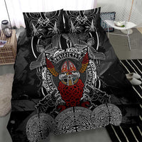 Viking Berserker and Valknut Norse Mythology Bedding Set Red and Black Celtic Knotwork Art