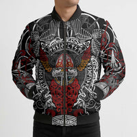 Viking Berserker and Valknut Norse Mythology Bomber Puffer Jacket Red and Black Celtic Knotwork Art
