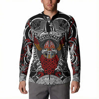 Viking Berserker and Valknut Norse Mythology Button Sweatshirt Red and Black Celtic Knotwork Art