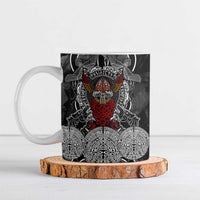 Viking Berserker and Valknut Norse Mythology Ceramic Mug Red and Black Celtic Knotwork Art