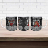 Viking Berserker and Valknut Norse Mythology Ceramic Mug Red and Black Celtic Knotwork Art