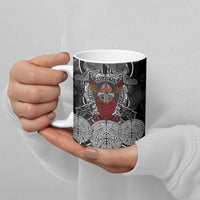 Viking Berserker and Valknut Norse Mythology Ceramic Mug Red and Black Celtic Knotwork Art