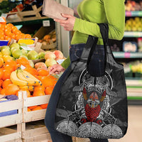 Viking Berserker and Valknut Norse Mythology Grocery Bag Red and Black Celtic Knotwork Art