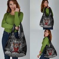 Viking Berserker and Valknut Norse Mythology Grocery Bag Red and Black Celtic Knotwork Art