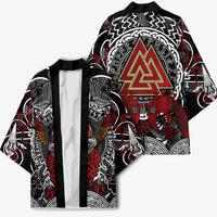 Viking Berserker and Valknut Norse Mythology Kimono Red and Black Celtic Knotwork Art