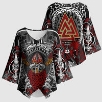 Viking Berserker and Valknut Norse Mythology Kimono Sleeve Blouse Red and Black Celtic Knotwork Art