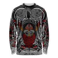 Viking Berserker and Valknut Norse Mythology Long Sleeve Shirt Red and Black Celtic Knotwork Art