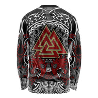Viking Berserker and Valknut Norse Mythology Long Sleeve Shirt Red and Black Celtic Knotwork Art