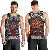 Viking Berserker and Valknut Norse Mythology Men Tank Top Red and Black Celtic Knotwork Art