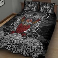 Viking Berserker and Valknut Norse Mythology Quilt Bed Set Red and Black Celtic Knotwork Art