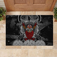 Viking Berserker and Valknut Norse Mythology Rubber Doormat Red and Black Celtic Knotwork Art