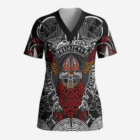 Viking Berserker and Valknut Norse Mythology Scrub Top Red and Black Celtic Knotwork Art