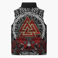 Viking Berserker and Valknut Norse Mythology Sleeveless Puffer Jacket Red and Black Celtic Knotwork Art