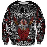 Viking Berserker and Valknut Norse Mythology Sweatshirt Red and Black Celtic Knotwork Art