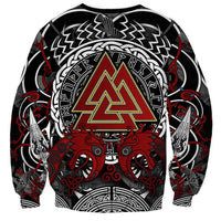 Viking Berserker and Valknut Norse Mythology Sweatshirt Red and Black Celtic Knotwork Art