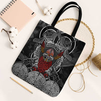 Viking Berserker and Valknut Norse Mythology Tote Bag Red and Black Celtic Knotwork Art