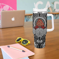 Viking Berserker and Valknut Norse Mythology Tumbler With Handle Red and Black Celtic Knotwork Art
