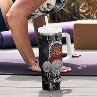 Viking Berserker and Valknut Norse Mythology Tumbler With Handle Red and Black Celtic Knotwork Art