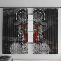 Viking Berserker and Valknut Norse Mythology Window Curtain Red and Black Celtic Knotwork Art