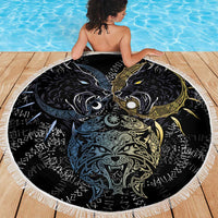 Skoll and Hati Norse Mythology Beach Blanket Viking Dual Moon Celtic Line Art