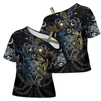 Skoll and Hati Norse Mythology Cross Shoulder Shirt Viking Dual Moon Celtic Line Art