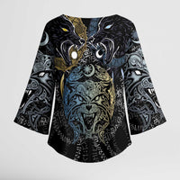 Skoll and Hati Norse Mythology Kimono Sleeve Blouse Viking Dual Moon Celtic Line Art