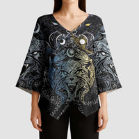 Skoll and Hati Norse Mythology Kimono Sleeve Blouse Viking Dual Moon Celtic Line Art