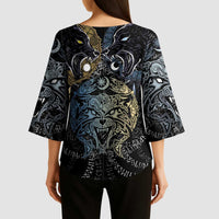 Skoll and Hati Norse Mythology Kimono Sleeve Blouse Viking Dual Moon Celtic Line Art