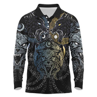 Skoll and Hati Norse Mythology Long Sleeve Polo Shirt Viking Dual Moon Celtic Line Art