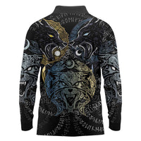 Skoll and Hati Norse Mythology Long Sleeve Polo Shirt Viking Dual Moon Celtic Line Art
