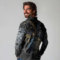 Skoll and Hati Norse Mythology Long Sleeve Polo Shirt Viking Dual Moon Celtic Line Art