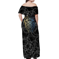 Skoll and Hati Norse Mythology Off Shoulder Maxi Dress Viking Dual Moon Celtic Line Art
