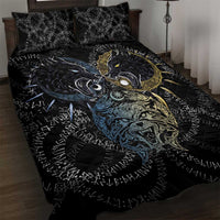 Skoll and Hati Norse Mythology Quilt Bed Set Viking Dual Moon Celtic Line Art