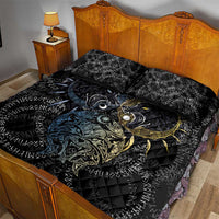 Skoll and Hati Norse Mythology Quilt Bed Set Viking Dual Moon Celtic Line Art
