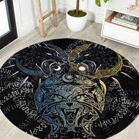Skoll and Hati Norse Mythology Round Carpet Viking Dual Moon Celtic Line Art