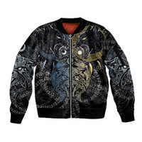 Skoll and Hati Norse Mythology Sleeve Zip Bomber Jacket Viking Dual Moon Celtic Line Art