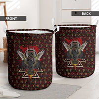 Raven and Bear Norse Symbolism Laundry Basket Viking Blood Red Rune Art Style