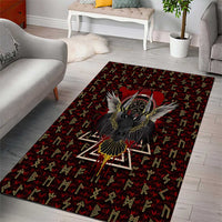 Raven and Bear Norse Symbolism Area Rug Viking Blood Red Rune Art Style