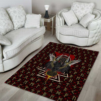 Raven and Bear Norse Symbolism Area Rug Viking Blood Red Rune Art Style