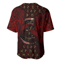 Raven and Bear Norse Symbolism Baseball Jersey Viking Blood Red Rune Art Style