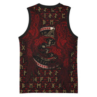 Raven and Bear Norse Symbolism Basketball Jersey Viking Blood Red Rune Art Style