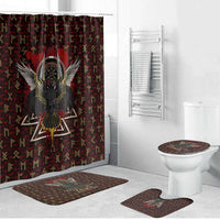 Raven and Bear Norse Symbolism Bathroom Set Viking Blood Red Rune Art Style