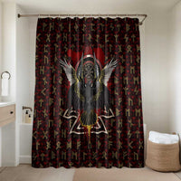 Raven and Bear Norse Symbolism Bathroom Set Viking Blood Red Rune Art Style
