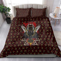 Raven and Bear Norse Symbolism Bedding Set Viking Blood Red Rune Art Style
